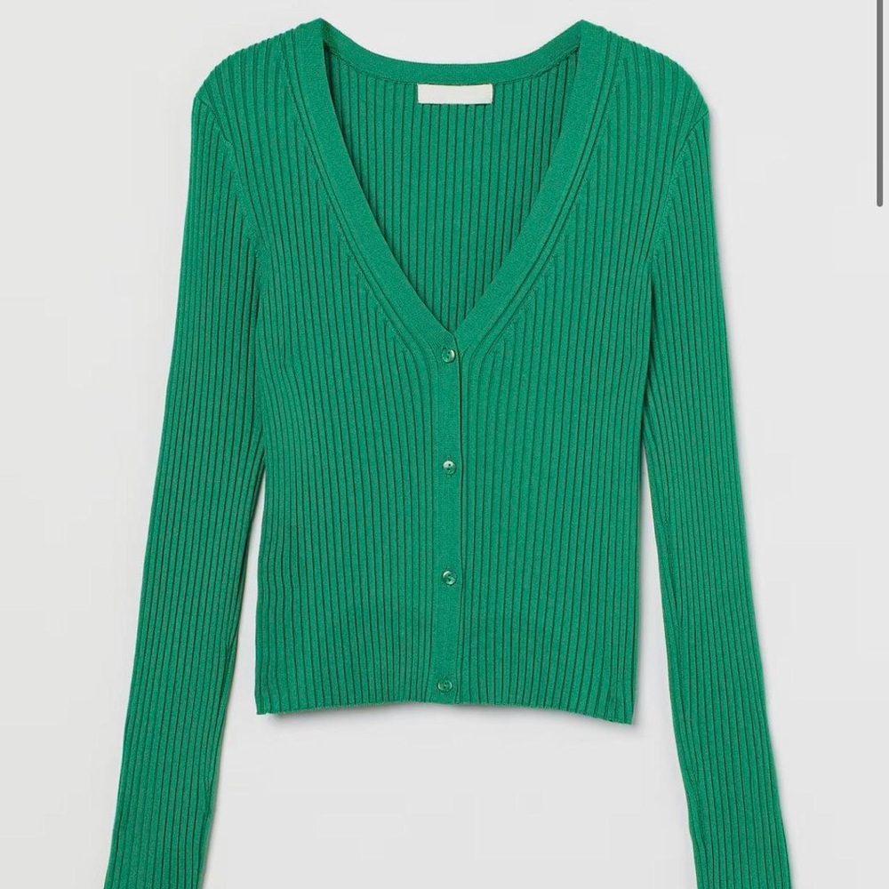 H&M Green Ribbed V-Neck Cardigan